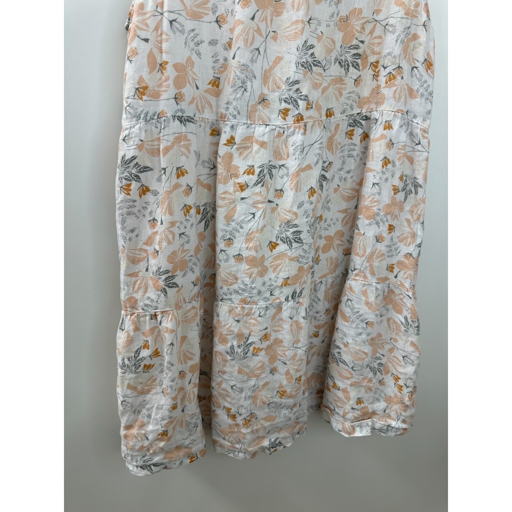 Joie Cream & Peach Floral 100% Linen Tiered Sleeveless V-Neck Mini Dress Medium - Picture 10 of 13